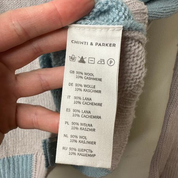 Lg Chinti & Parker Wool Cashmere Color Block Cardigan Sweater Blue Gray Luxury - Picture 4 of 4